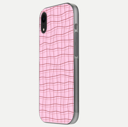 Soft Grid Bliss iPhone Xr glass phone case side profile view focusing on sleek edges and seamless wrap