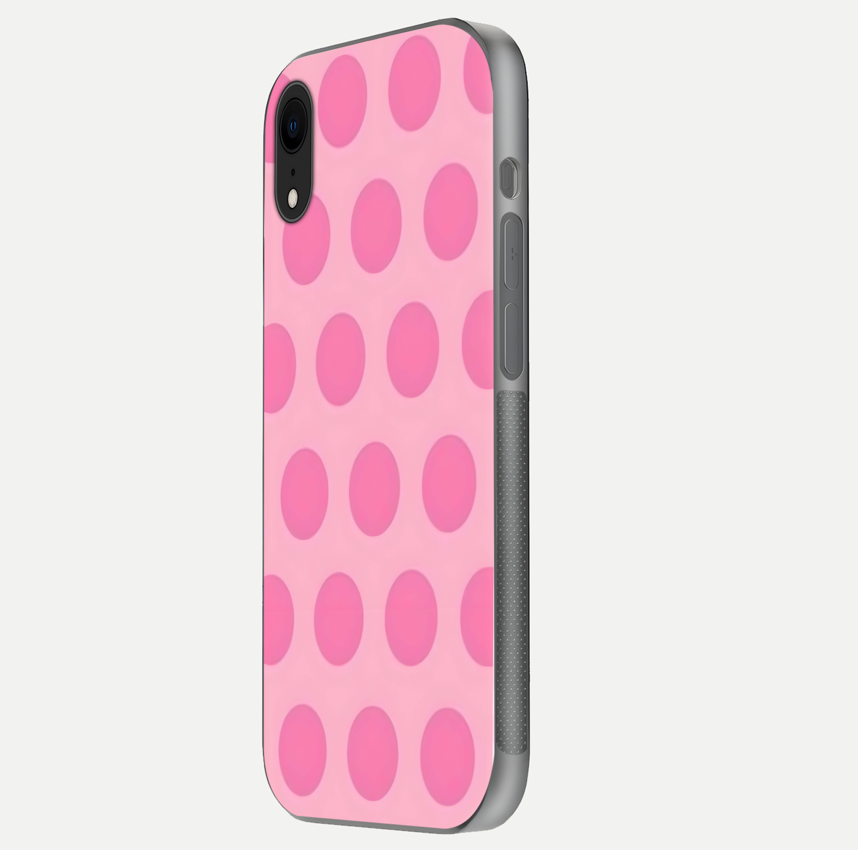 Sweet Dot Dreams iPhone Xr glass phone case side profile view focusing on sleek edges and seamless wrap