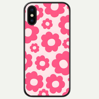 Blush Flower Pop iPhone Xs Max glass phone case front view featuring playful blush floral artwork with glossy finish