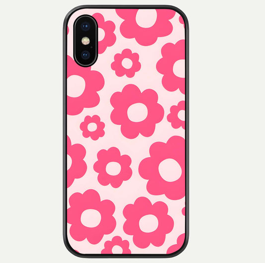 Blush Flower Pop iPhone Xs Max glass phone case front view featuring playful blush floral artwork with glossy finish