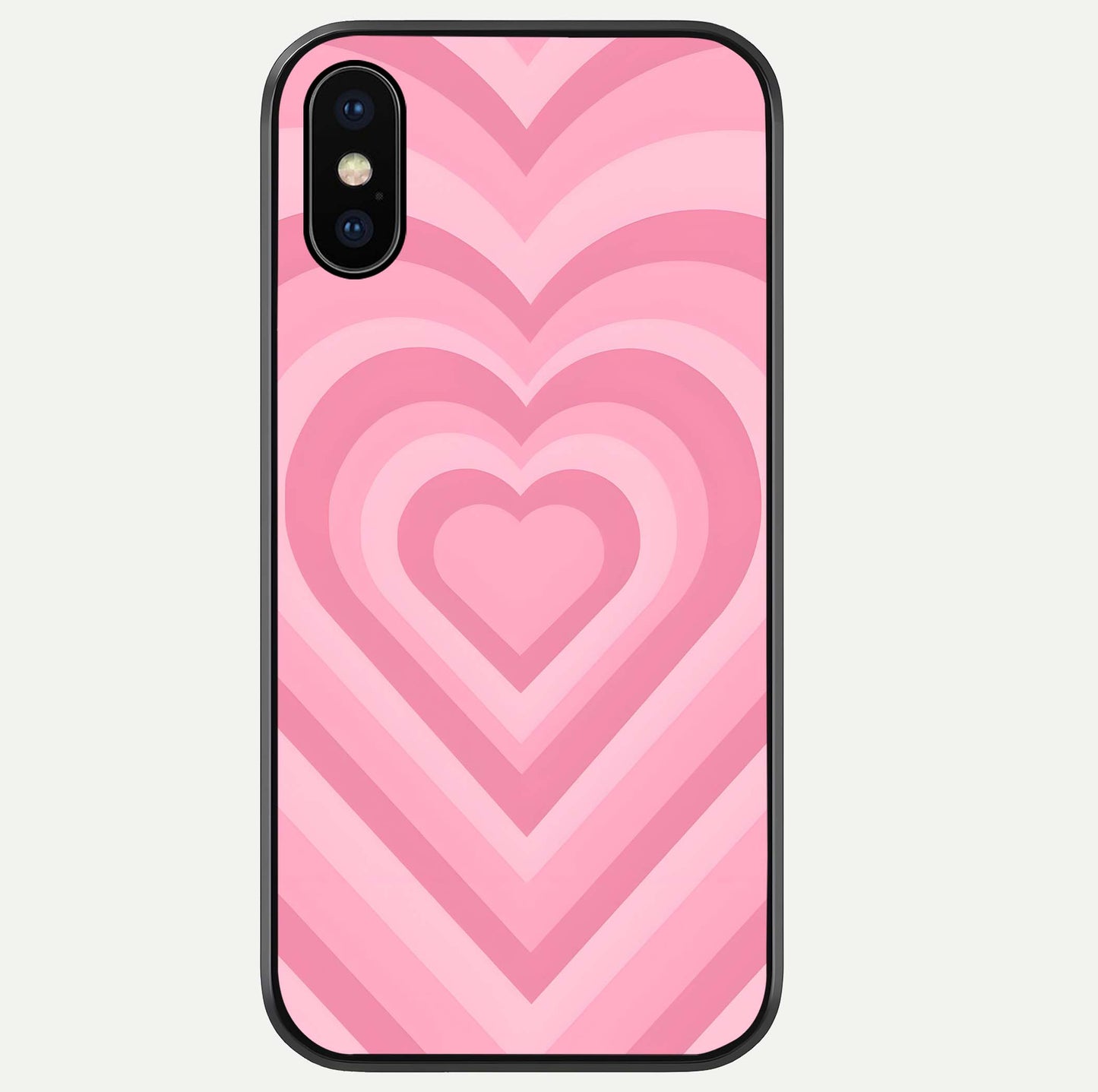 Blush Heart Waves iPhone Xs Max glass phone case front view showcasing flowing heart wave patterns in soft blush tones