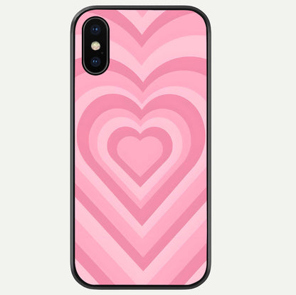 Blush Heart Waves iPhone Xs Max glass phone case front view showcasing flowing heart wave patterns in soft blush tones