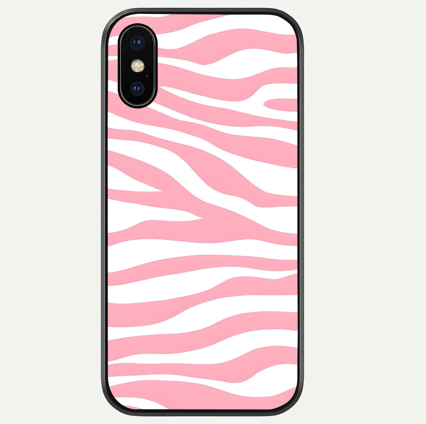 Blush Zebra Flow iPhone Xs Max glass phone case front view featuring modern zebra flow pattern in blush tones