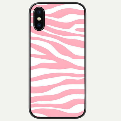 Blush Zebra Flow iPhone Xs Max glass phone case front view featuring modern zebra flow pattern in blush tones