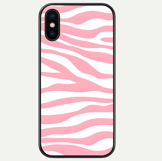 Blush Zebra Flow iPhone Xs Max glass phone case front view featuring modern zebra flow pattern in blush tones