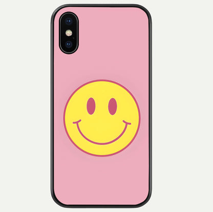 Happy Pink Mood iPhone Xs Max glass phone case front view featuring cheerful pink tones and playful aesthetic design