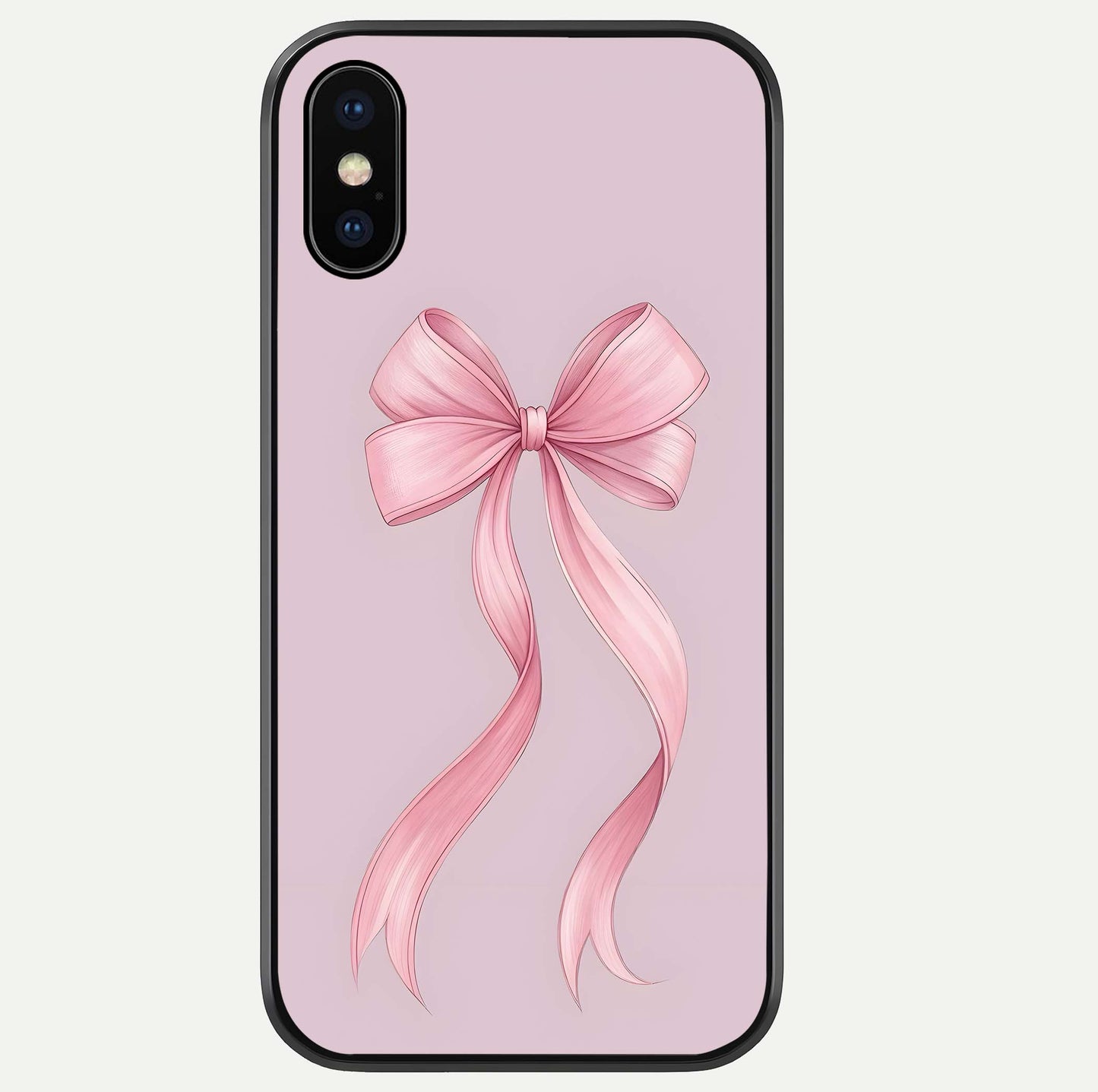 Soft Blush Bow iPhone Xs Max glass phone case front view showcasing soft blush tones with elegant bow design