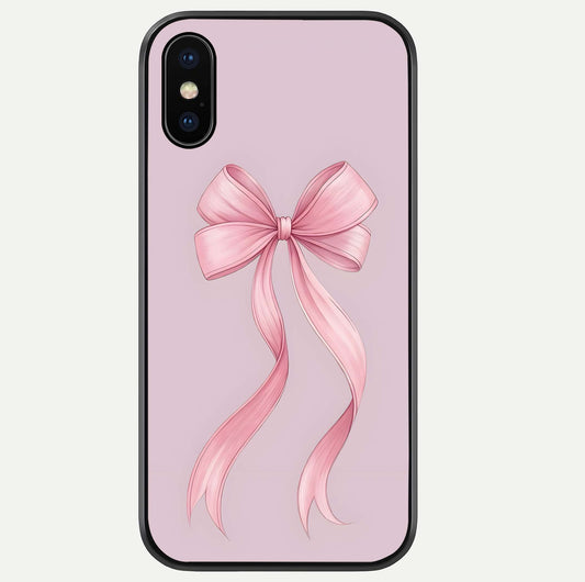 Soft Blush Bow iPhone Xs Max glass phone case front view showcasing soft blush tones with elegant bow design