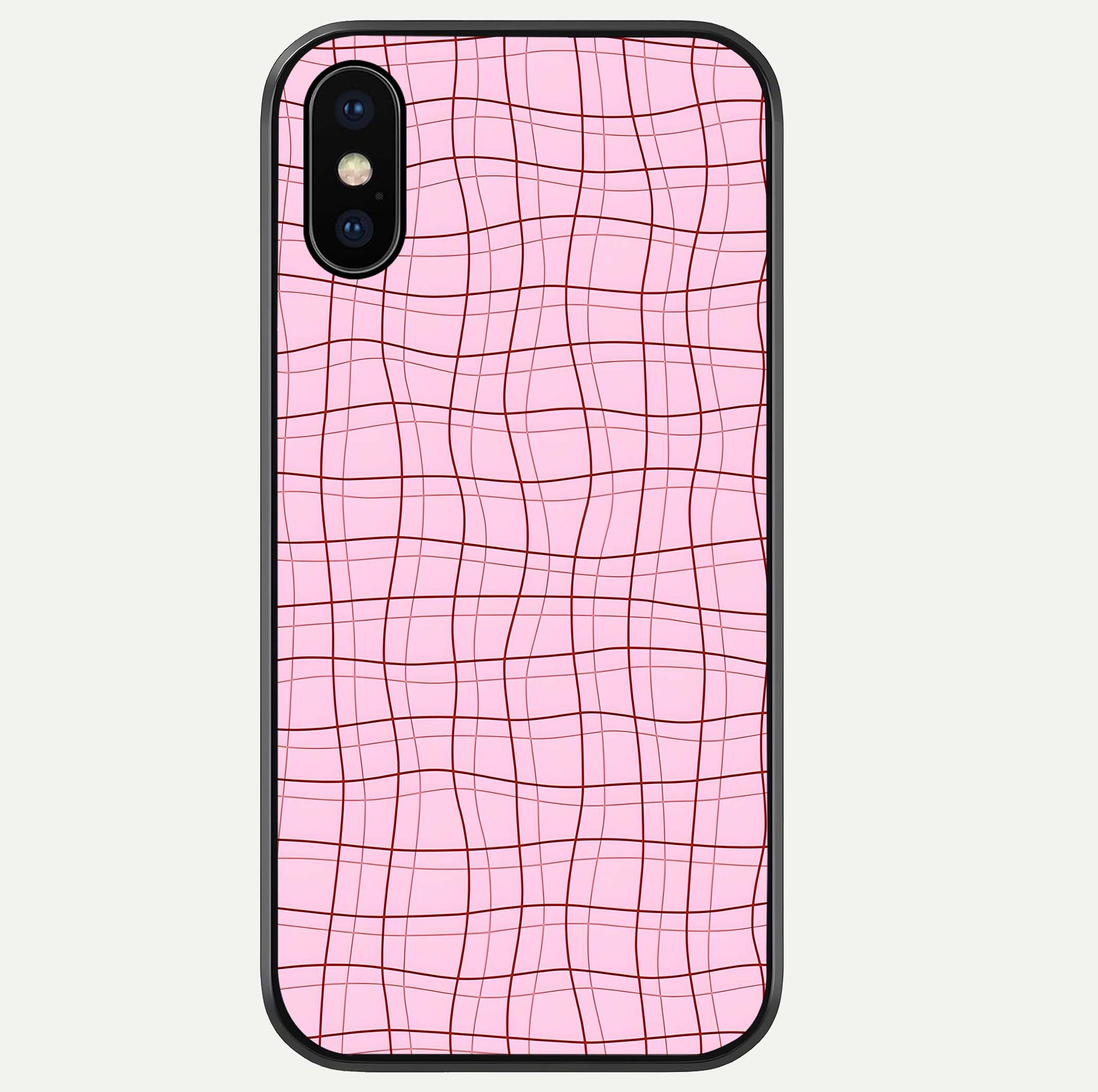 Soft Grid Bliss iPhone Xs Max glass phone case front view showcasing minimal grid pattern with soft aesthetic
