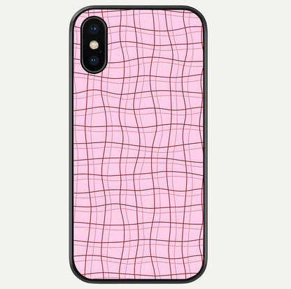 Soft Grid Bliss iPhone Xs Max glass phone case front view showcasing minimal grid pattern with soft aesthetic