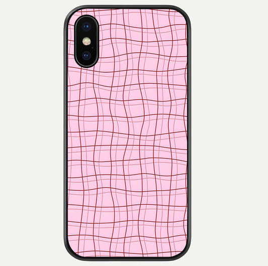 Soft Grid Bliss iPhone Xs Max glass phone case front view showcasing minimal grid pattern with soft aesthetic