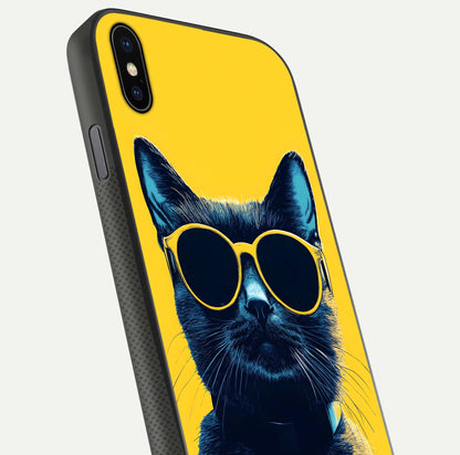 Cool Cat Vibes iPhone Xs Max glass phone case angled back view highlighting cat artwork and textured side grip