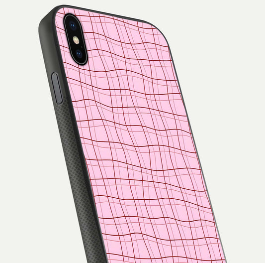 Soft Grid Bliss iPhone Xs Max glass phone case angled back view highlighting grid artwork and side grip texture