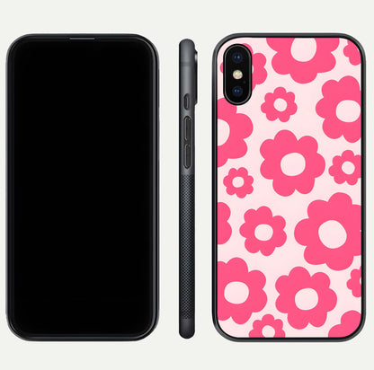 Blush Flower Pop iPhone Xs Max glass phone case front and side layout view showing slim profile and full floral coverage
