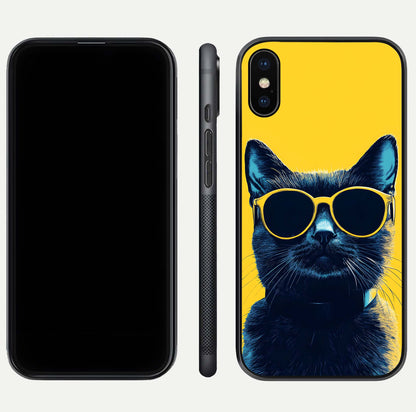 Cool Cat Vibes iPhone Xs Max glass phone case front and side layout view showing slim frame and full design coverage