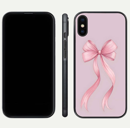 Soft Blush Bow iPhone Xs Max glass phone case front and side layout view displaying slim profile and gentle aesthetic