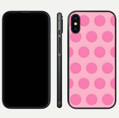 Sweet Dot Dreams iPhone Xs Max glass phone case front and side layout view displaying slim build and full dot design