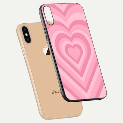 Blush Heart Waves iPhone Xs Max glass phone case floating view emphasizing glossy finish and layered heart design