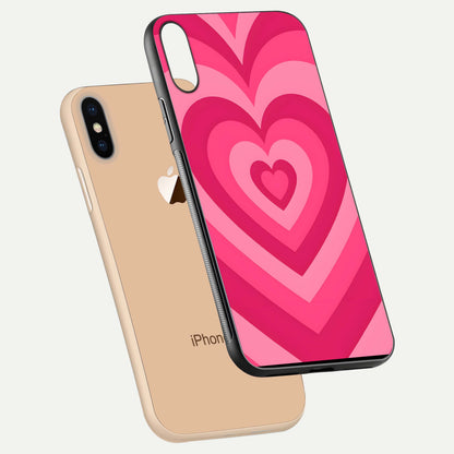 Layered Love Hearts iPhone Xs Max glass phone case floating view emphasizing glossy surface and layered heart details