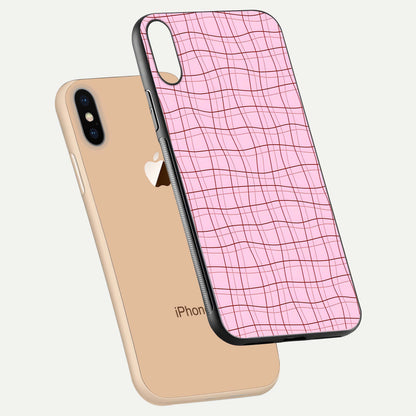 Soft Grid Bliss iPhone Xs Max glass phone case floating view emphasizing glossy surface and minimal styling