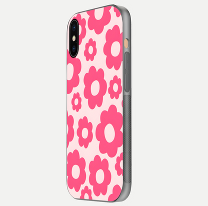 Blush Flower Pop iPhone Xs Max glass phone case side profile view focusing on clean edges and seamless floral wrap