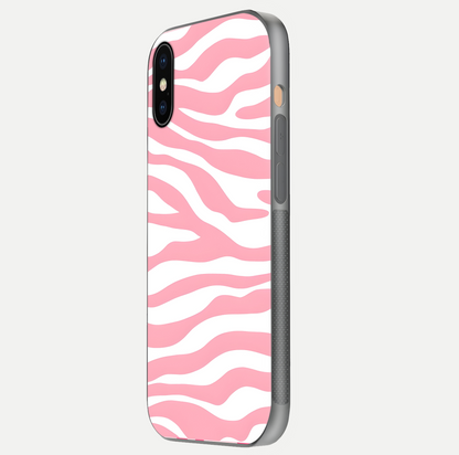 Blush Zebra Flow iPhone Xs Max glass phone case side profile view focusing on sleek frame and seamless wrap