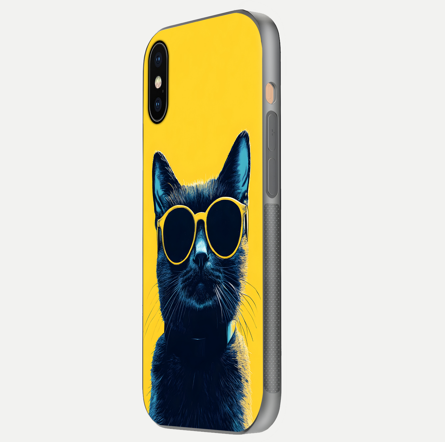 Cool Cat Vibes iPhone Xs Max glass phone case side profile view focusing on sleek edges and seamless wrap