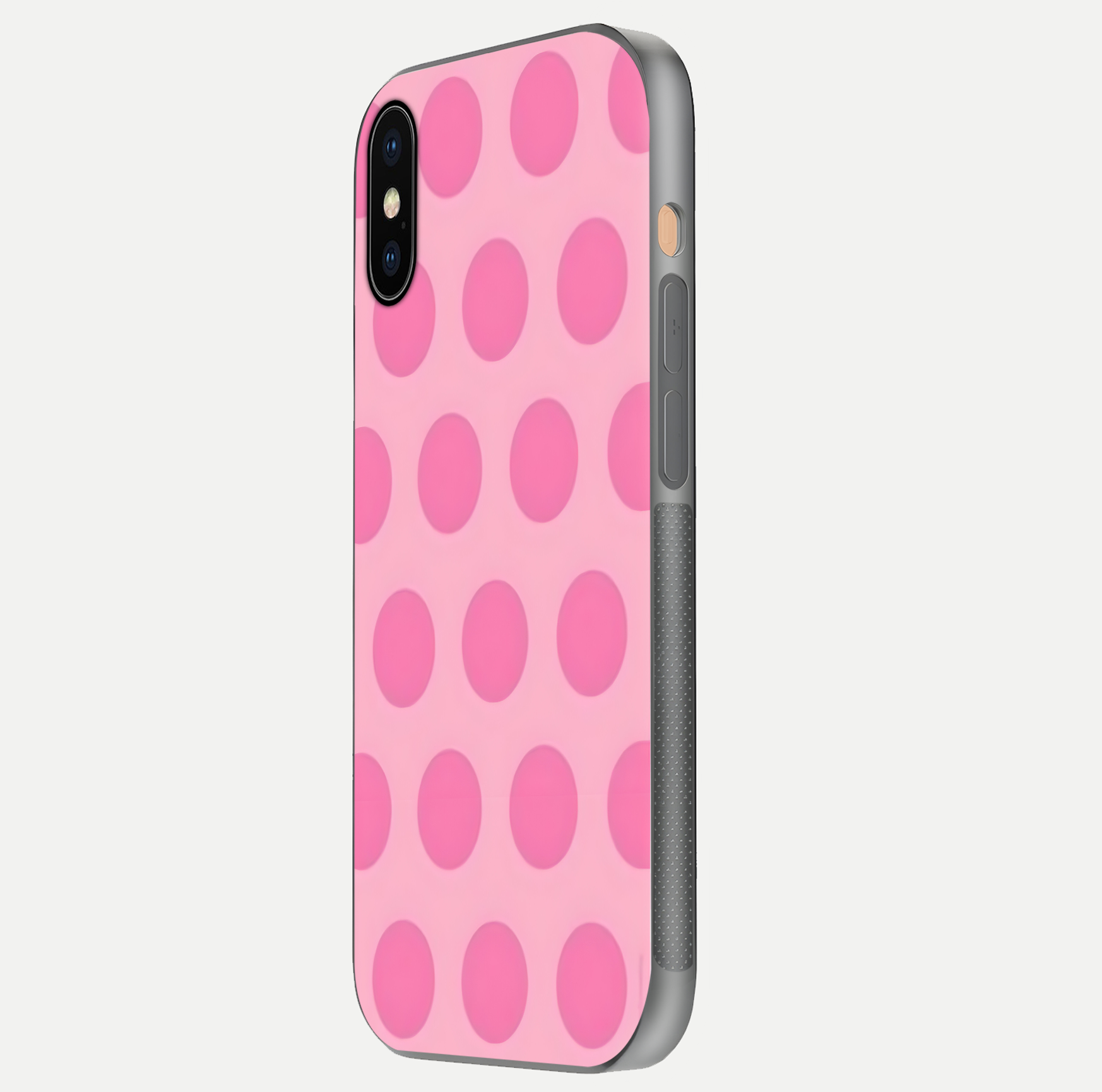Sweet Dot Dreams iPhone Xs Max glass phone case side profile view focusing on sleek edges and seamless wrap