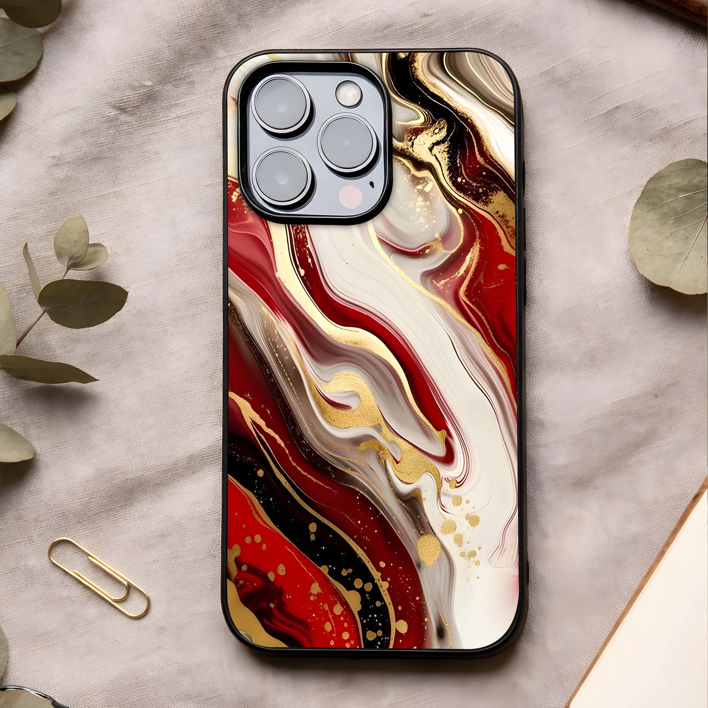 Red & White Marble Glass Case