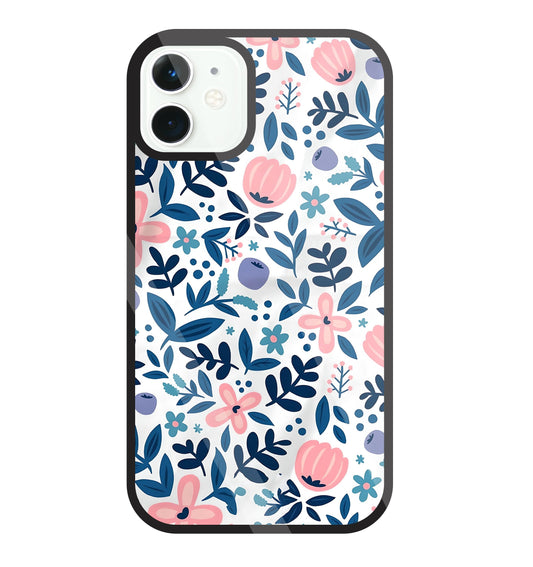 Blue- Pink Flower Pattern Glass Case For Apple iPhone 11