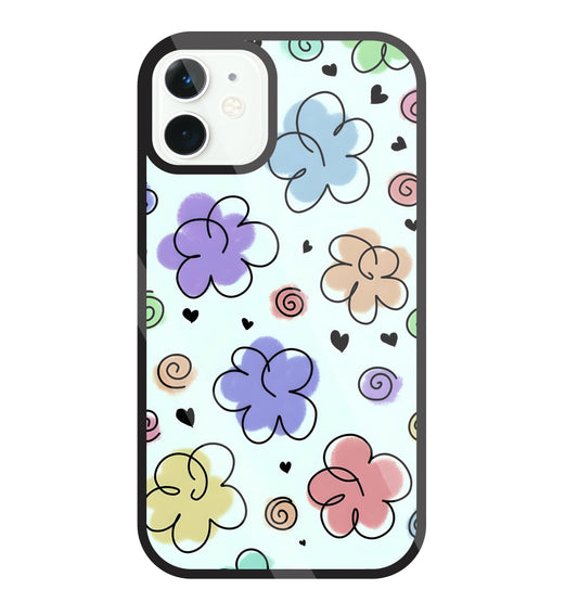 Cute Line Art Flowers Glass Case For Apple iPhone 11