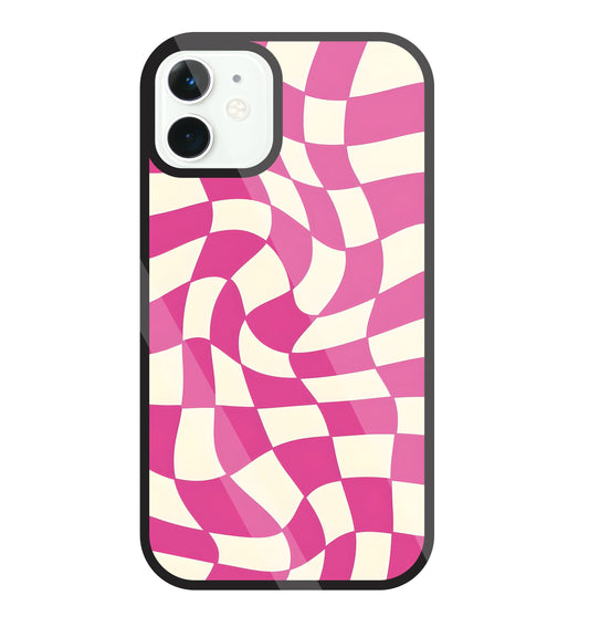 Pink And Off White Illusion Pattern Glass Case For Apple iPhone 11