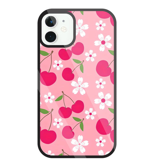 Pink Cherry With Flowers Glass Case For Apple iPhone 11