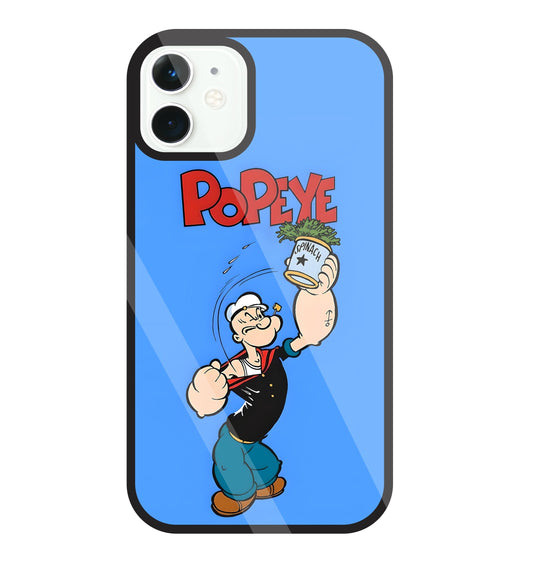Popey In Blue Glass Case For Apple iPhone 11