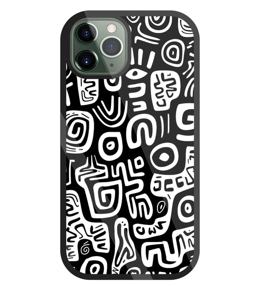 Black And White Doodle Art Glass Case For Apple iPhone 11 Pro