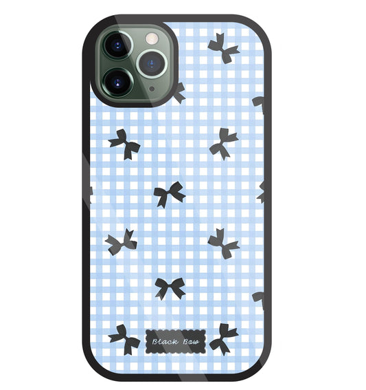 Black Ribbon With Check Pattern Glass Case For Apple iPhone 11 Pro