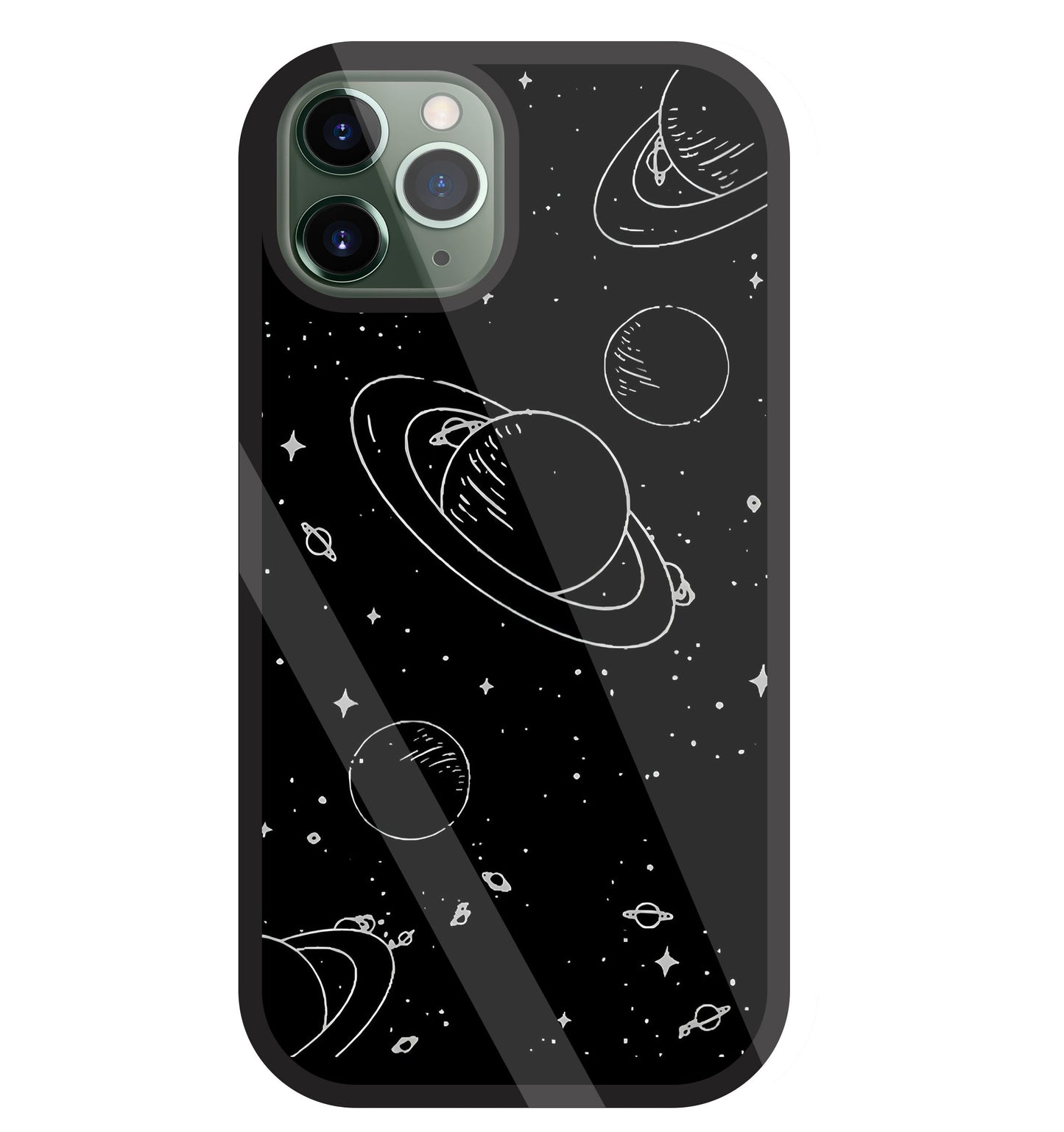 Black And White Space Glass Case For Apple iPhone 11 Pro