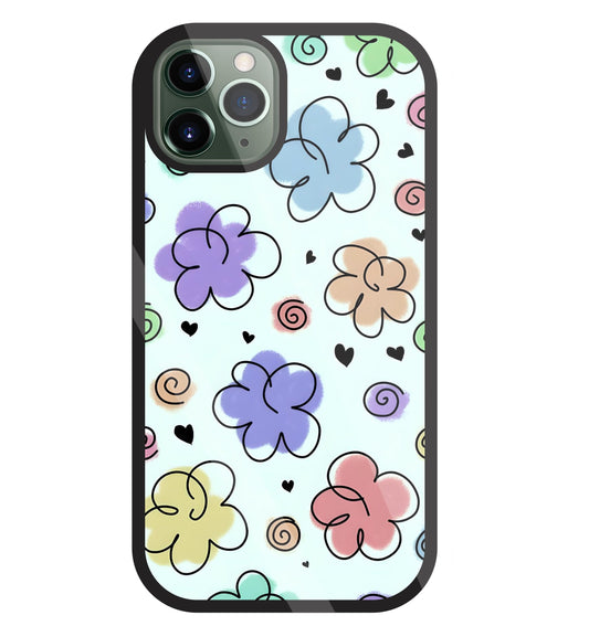 Cute Line Art Flowers Glass Case For Apple iPhone 11 Pro
