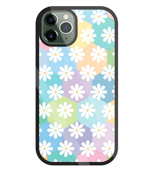 Hexagon Daisy Flower Glass Case For Apple iPhone 11 Pro