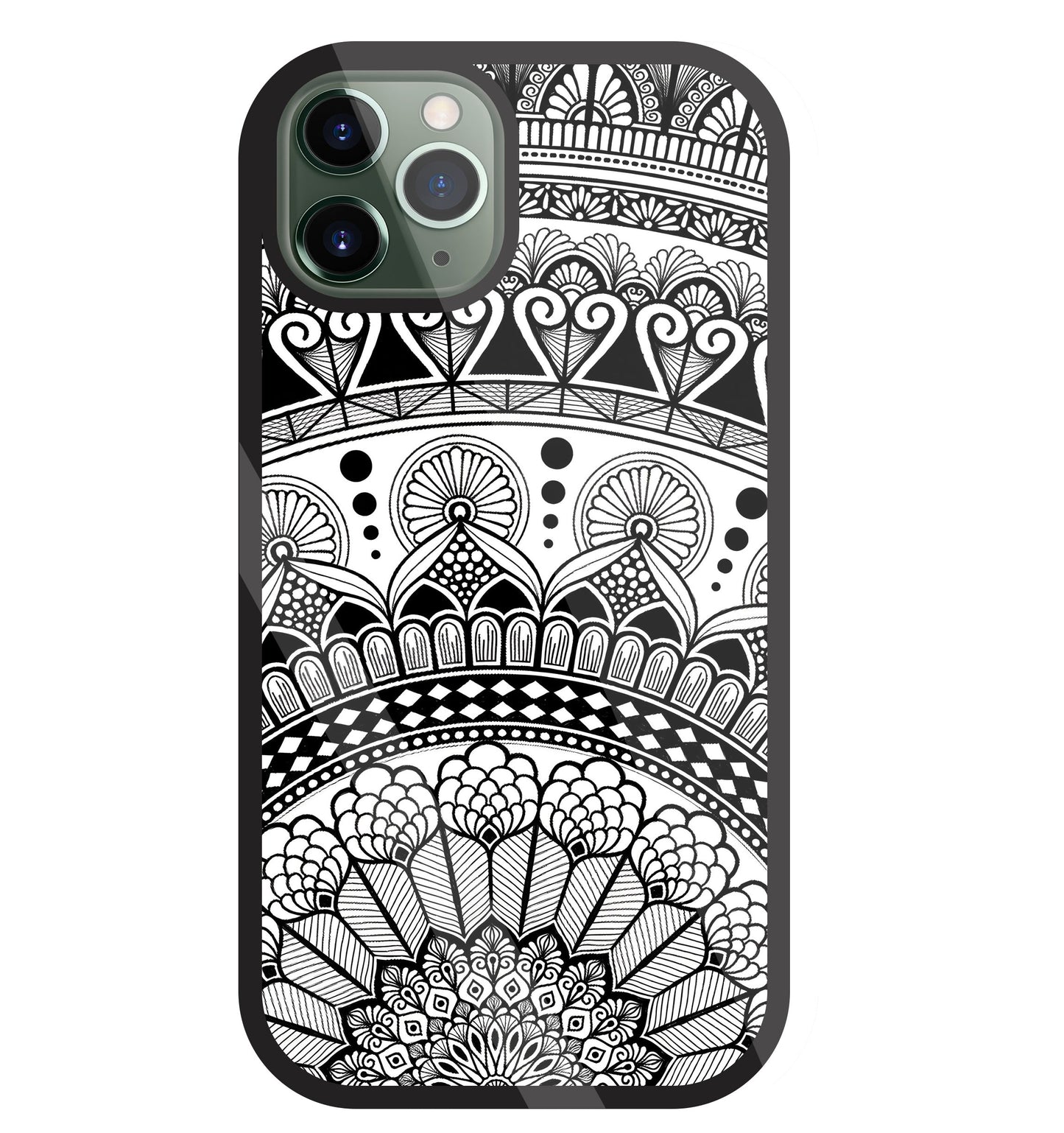 Mandala Pattern Black And White Glass Case For Apple iPhone 11 Pro