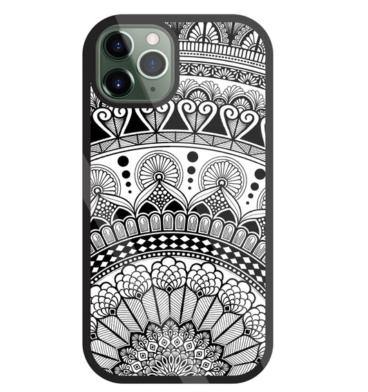 Mandala Pattern Black And White Glass Case For Apple iPhone 11 Pro