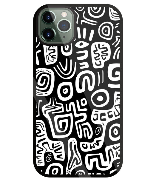Black And White Doodle Art Glass Case For Apple iPhone 11 Pro Max
