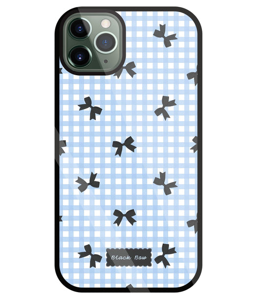 Black Ribbon With Check Pattern Glass Case For Apple iPhone 11 Pro Max