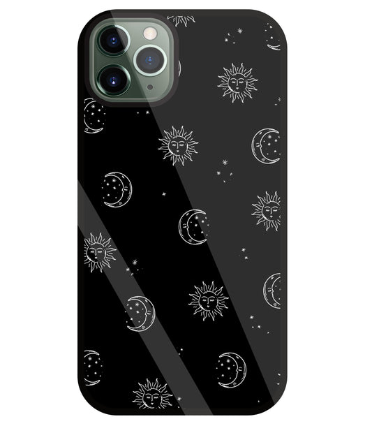 Black Sun With Moon Glass Case For Apple iPhone 11 Pro Max