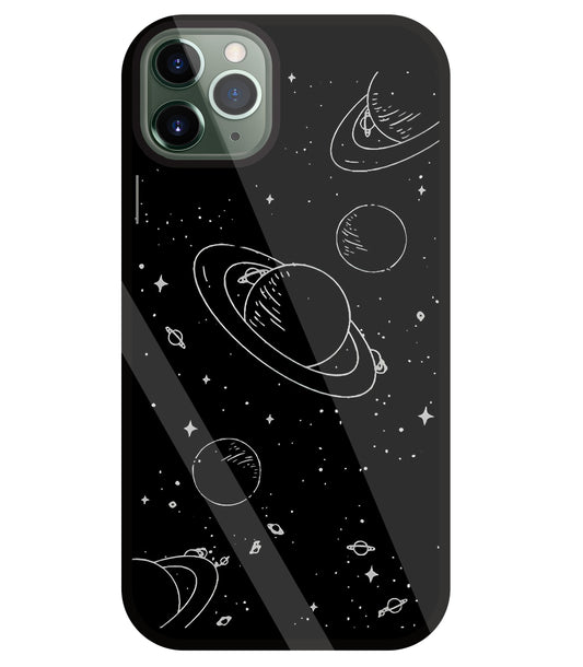 Black And White Space Glass Case For Apple iPhone 11 Pro Max