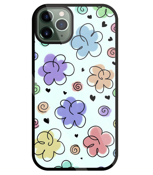 Cute Line Art Flowers Glass Case For Apple iPhone 11 Pro Max
