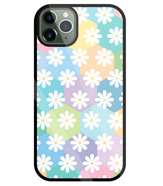 Hexagon Daisy Flower Glass Case For Apple iPhone 11 Pro Max