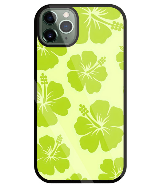 Hibiscus Flower Green Glass Case For Apple iPhone 11 Pro Max