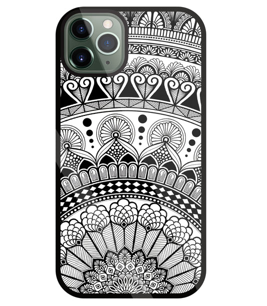 Mandala Pattern Black And White Glass Case For Apple iPhone 11 Pro Max