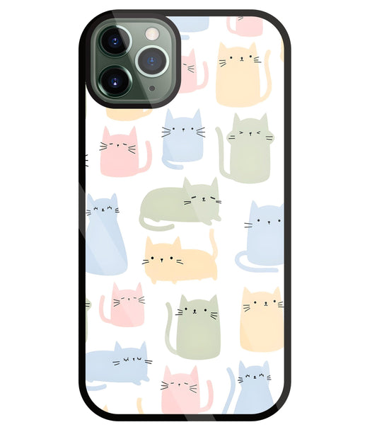 Multicolor cat Glass Case For Apple iPhone 11 Pro Max